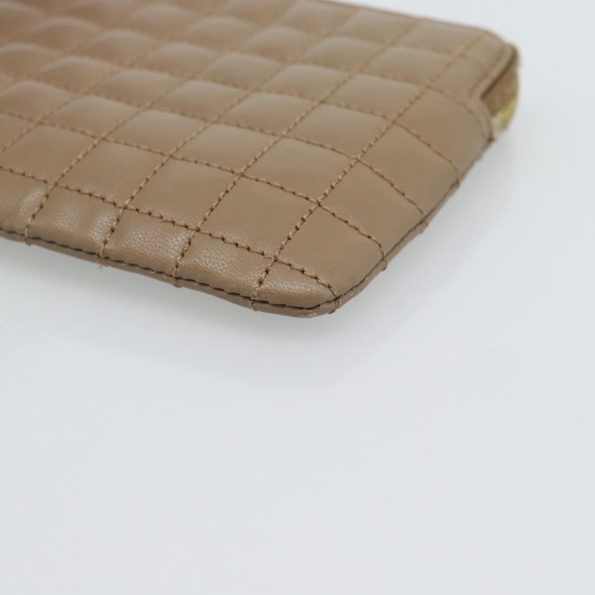 CELINE Coin Purse Leather Beige Gold Auth 185853V