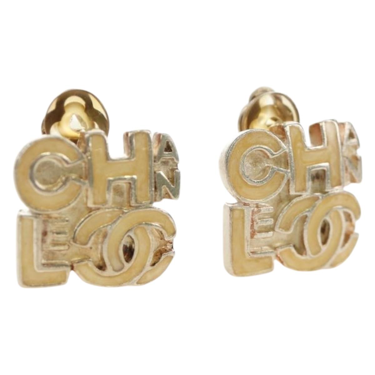 CHANEL Earring metal Beige CC Auth 185855M