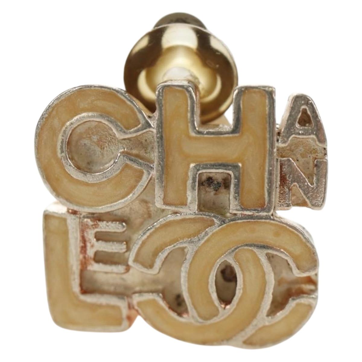CHANEL Earring metal Beige CC Auth 185855M
