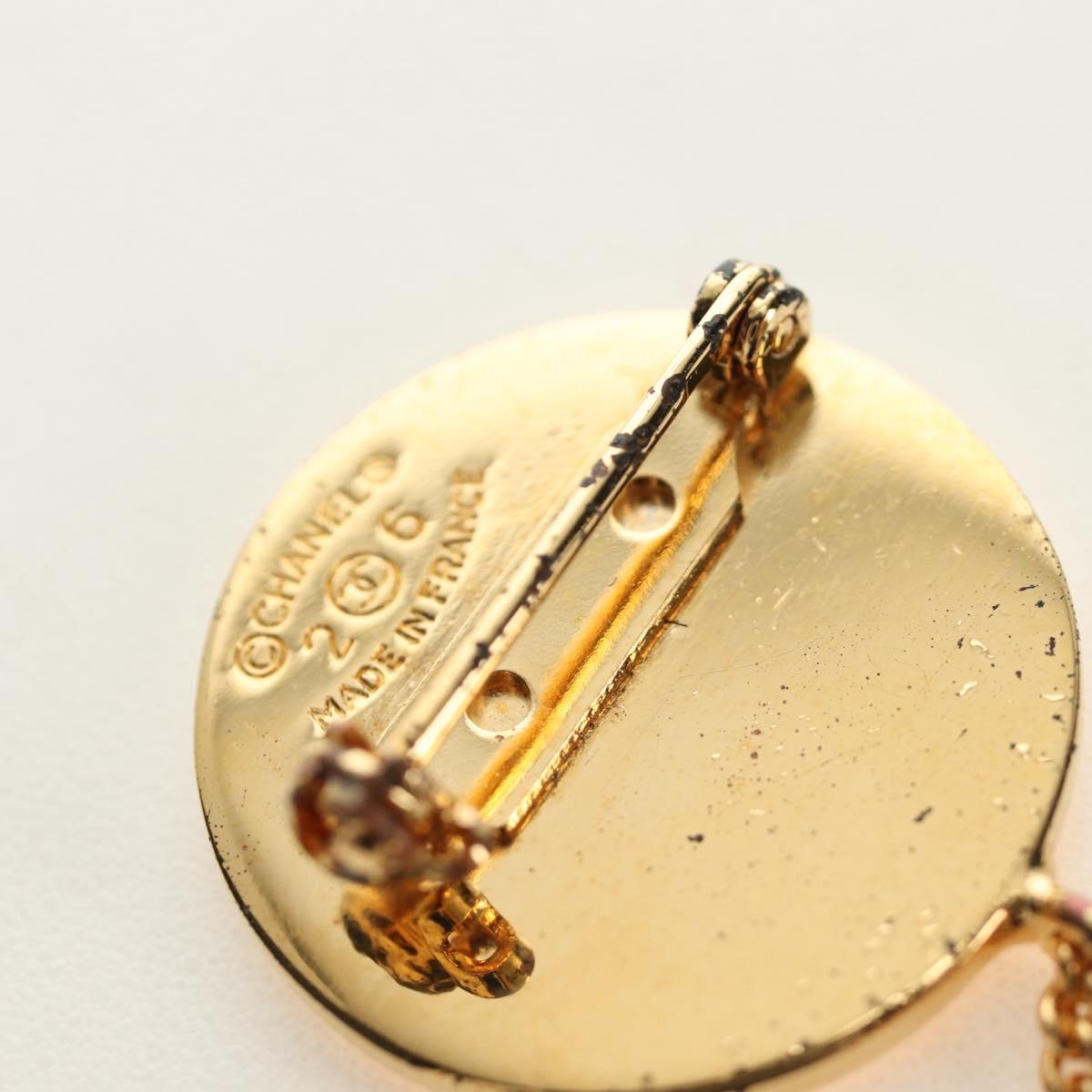 CHANEL Brooch metal Gold CC Auth 185856M