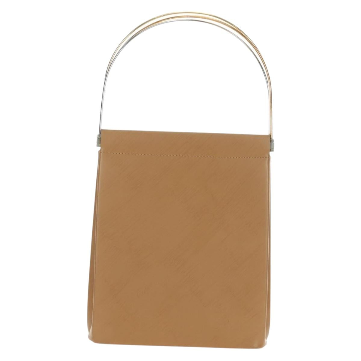 CARTIER Hand Bag Leather Beige Gold Auth 185857M