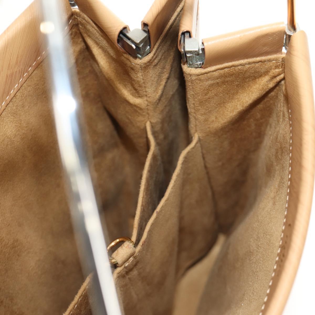 CARTIER Hand Bag Leather Beige Gold Auth 185857M