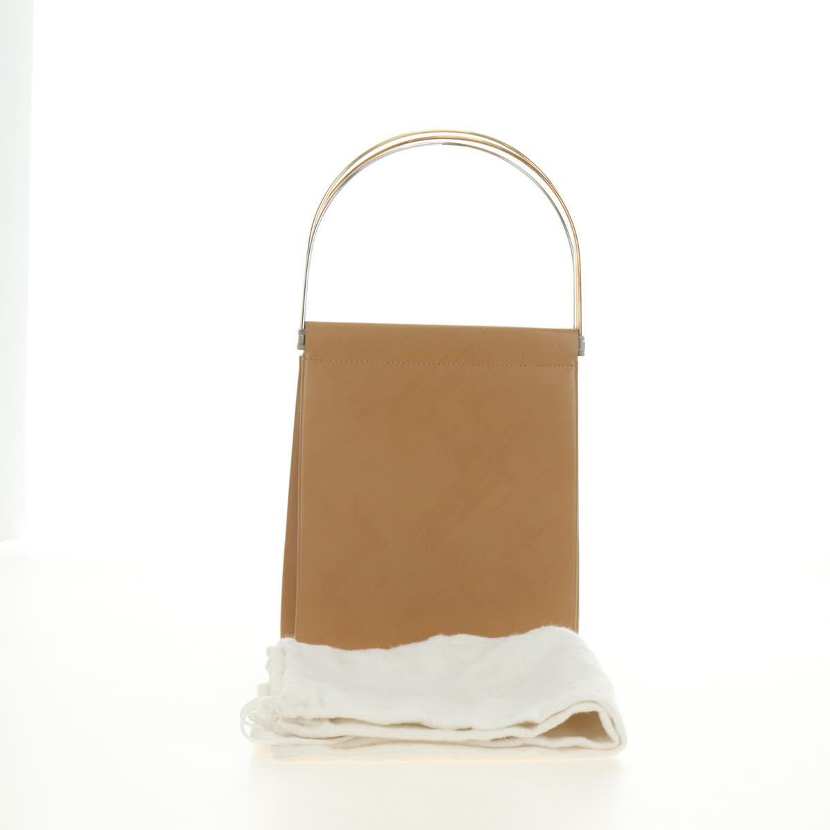 CARTIER Hand Bag Leather Beige Gold Auth 185857M