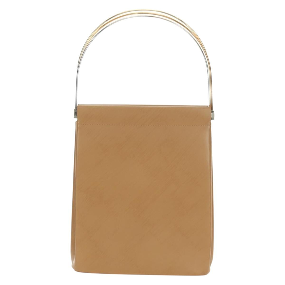 CARTIER Hand Bag Leather Beige Gold Auth 185857M