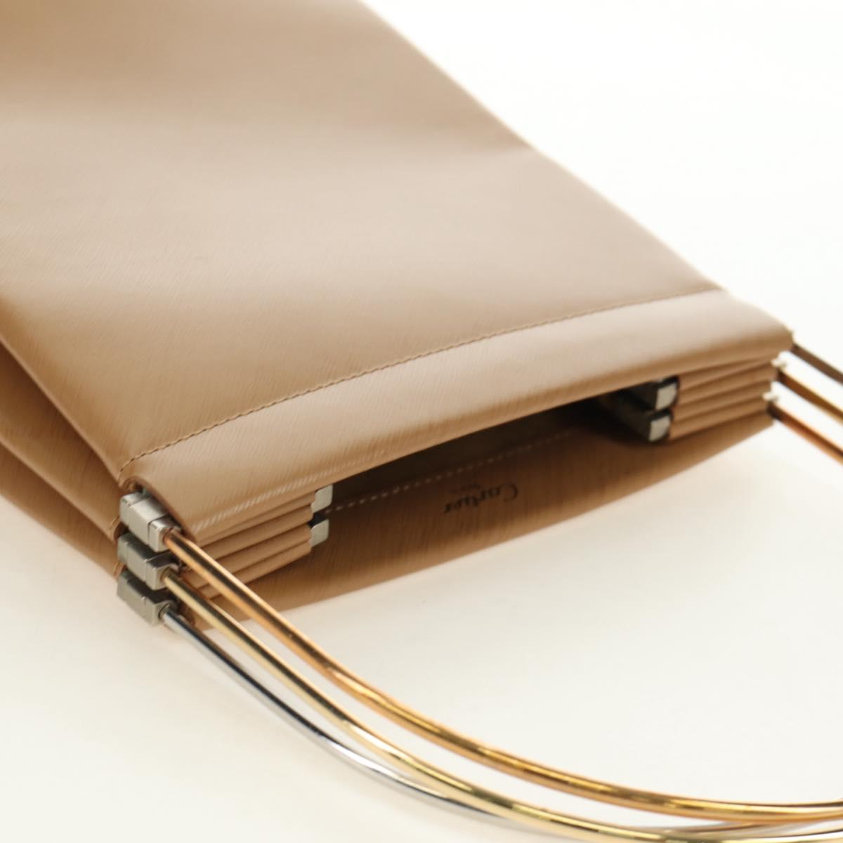CARTIER Hand Bag Leather Beige Gold Auth 185857M