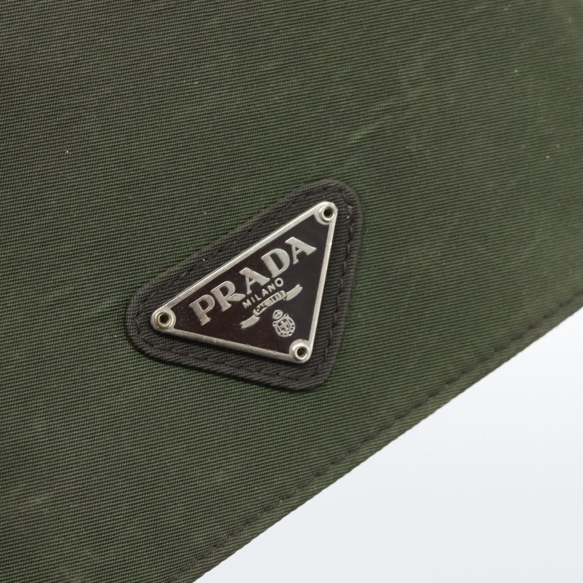 PRADA Agenda Day Planner Cover Nylon Khaki Silver Auth 185858