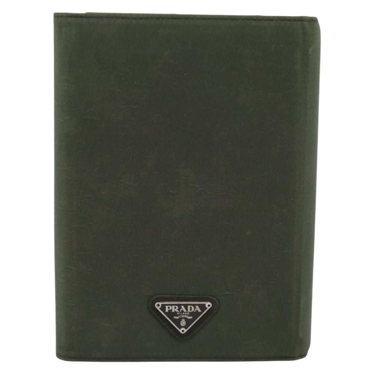 PRADA Agenda Day Planner Cover Nylon Khaki Silver Auth 185858