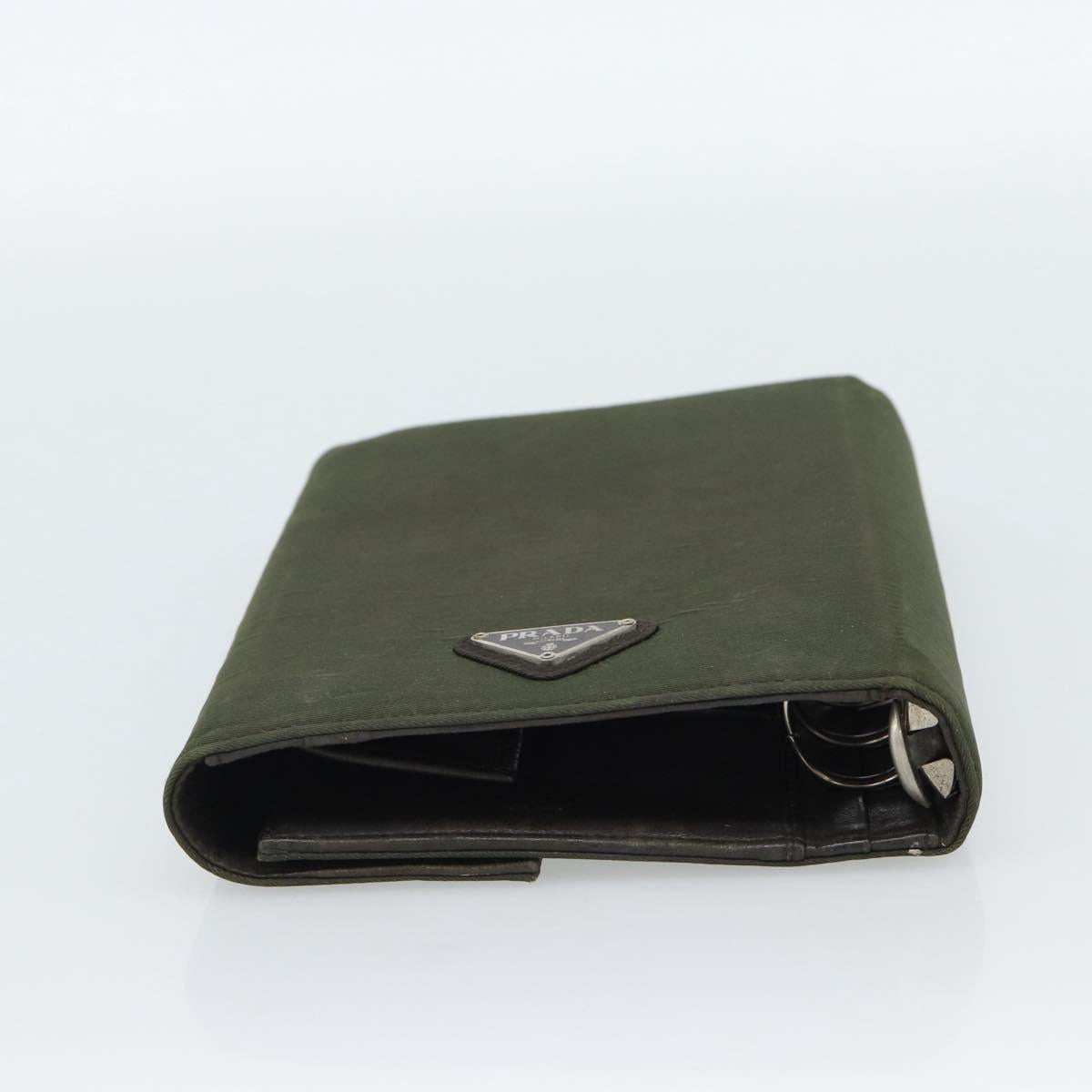 PRADA Agenda Day Planner Cover Nylon Khaki Silver Auth 185858