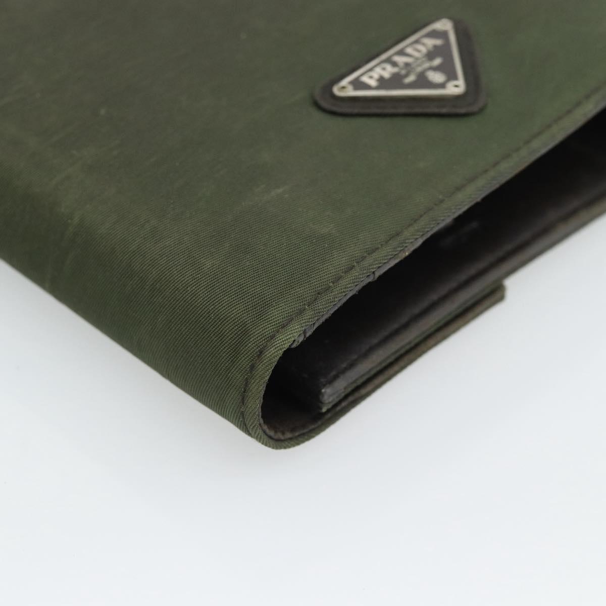 PRADA Agenda Day Planner Cover Nylon Khaki Silver Auth 185858