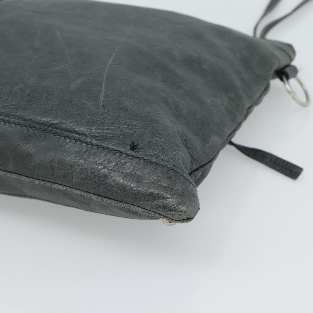 BALENCIAGA Classic Clip Clutch Bag Leather Khaki Silver Auth 185859