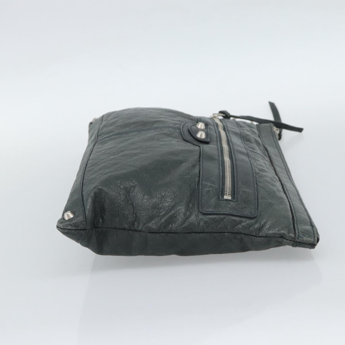 BALENCIAGA Classic Clip Clutch Bag Leather Khaki Silver Auth 185859