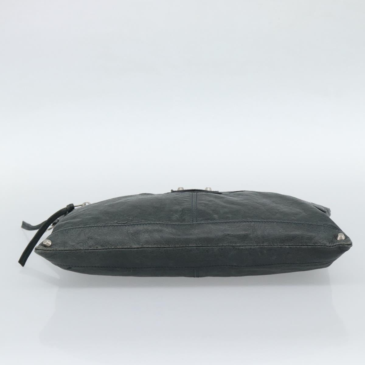 BALENCIAGA Classic Clip Clutch Bag Leather Khaki Silver Auth 185859