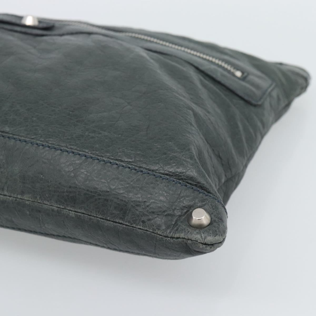 BALENCIAGA Classic Clip Clutch Bag Leather Khaki Silver Auth 185859