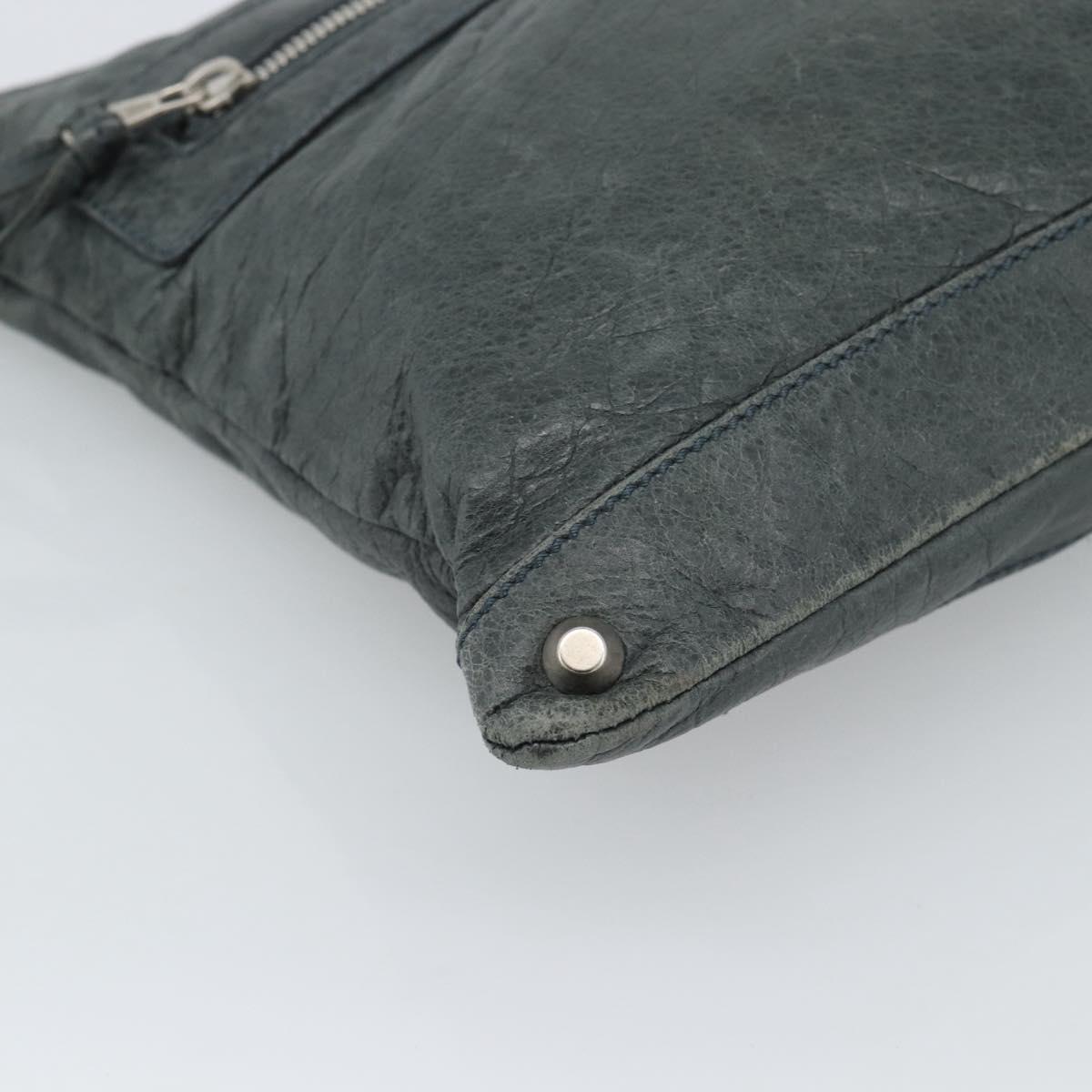 BALENCIAGA Classic Clip Clutch Bag Leather Khaki Silver Auth 185859