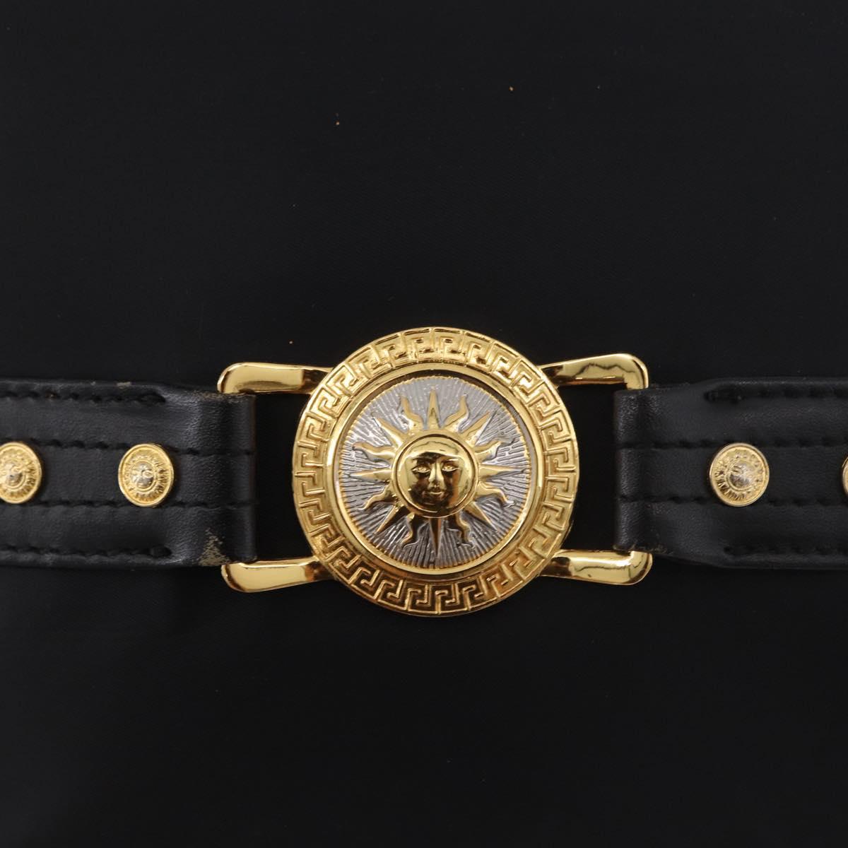 VERSACE Shoulder Bag Nylon Black Gold Auth 185860