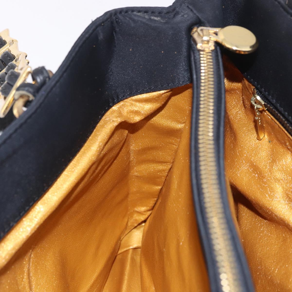 VERSACE Shoulder Bag Nylon Black Gold Auth 185860