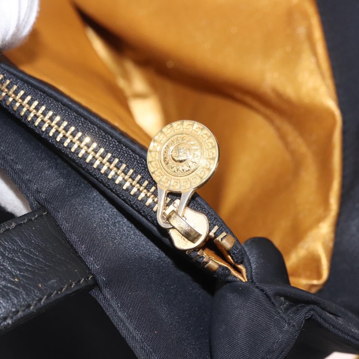 VERSACE Shoulder Bag Nylon Black Gold Auth 185860
