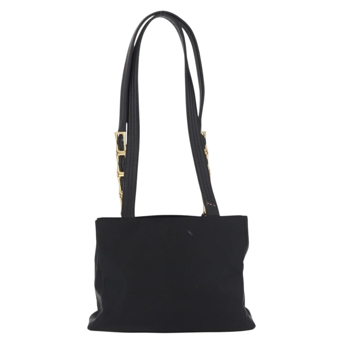 VERSACE Shoulder Bag Nylon Black Gold Auth 185860