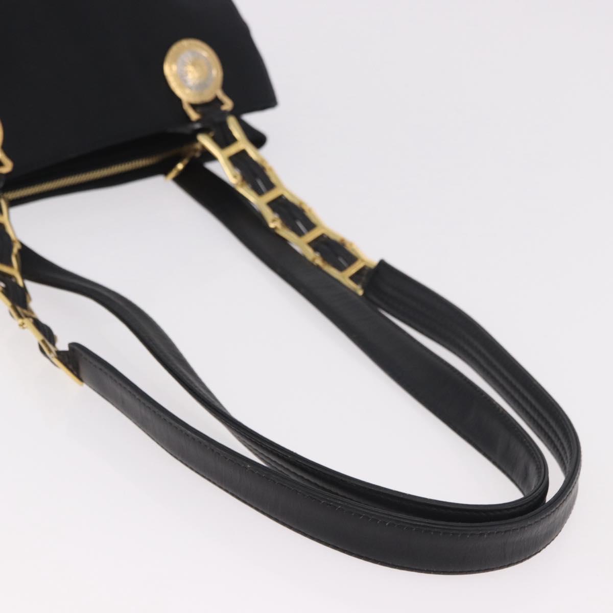 VERSACE Shoulder Bag Nylon Black Gold Auth 185860
