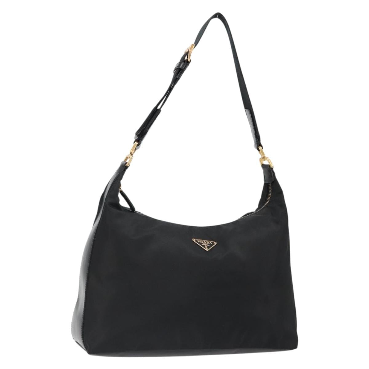PRADA Shoulder Bag Nylon Black Gold Auth 185861V