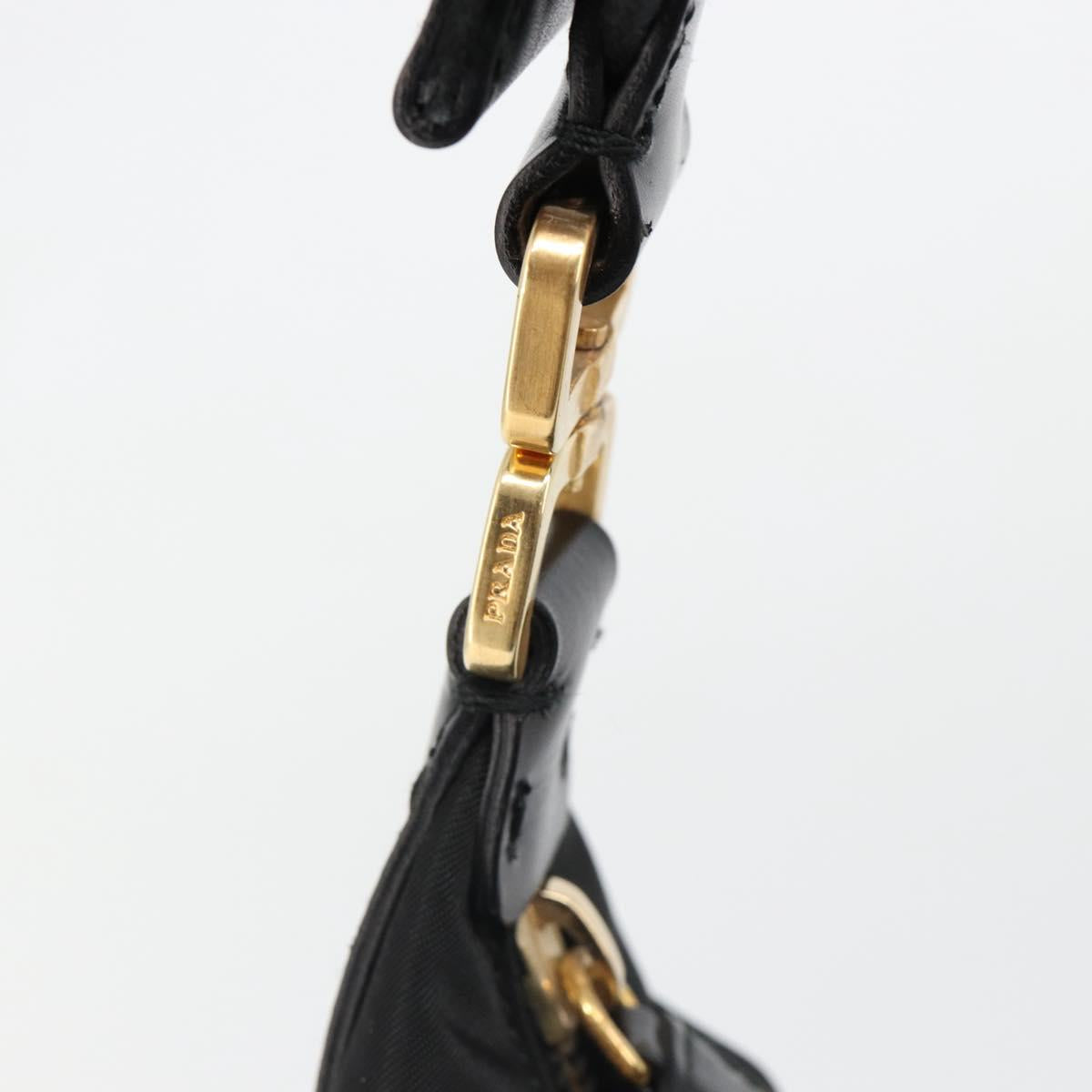 PRADA Shoulder Bag Nylon Black Gold Auth 185861V