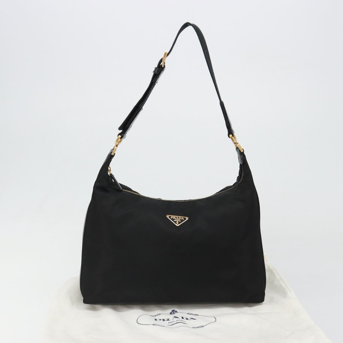 PRADA Shoulder Bag Nylon Black Gold Auth 185861V