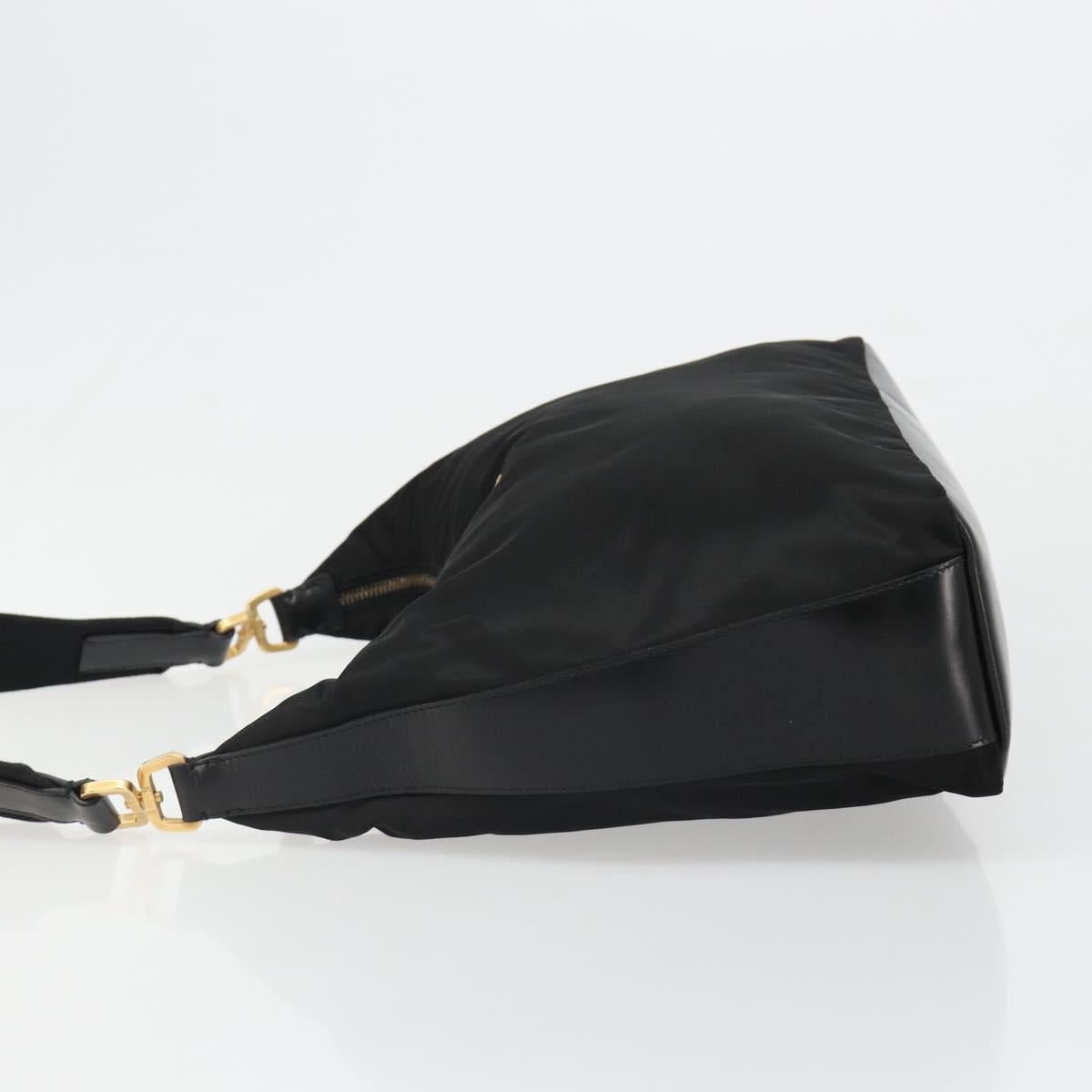 PRADA Shoulder Bag Nylon Black Gold Auth 185861V