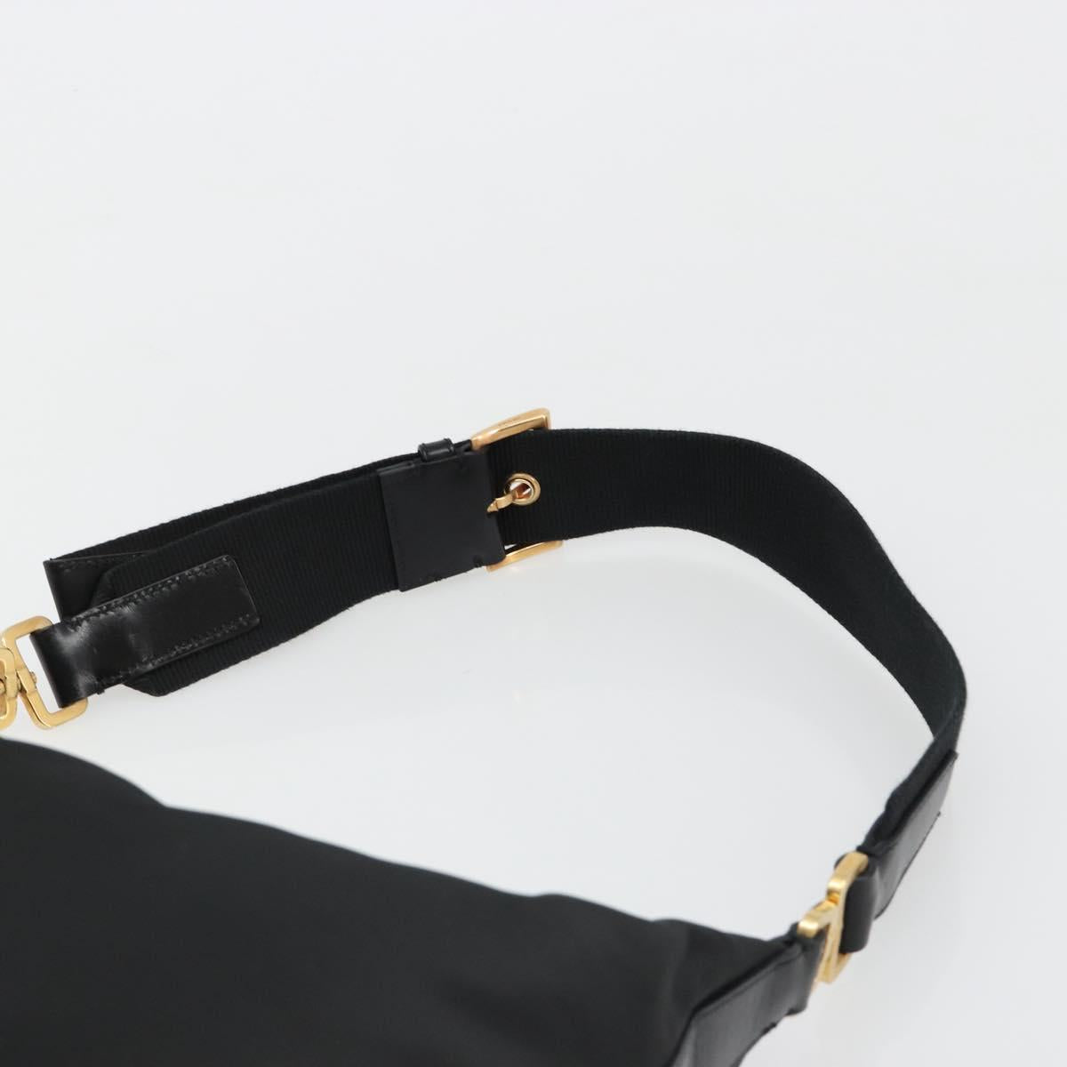 PRADA Shoulder Bag Nylon Black Gold Auth 185861V