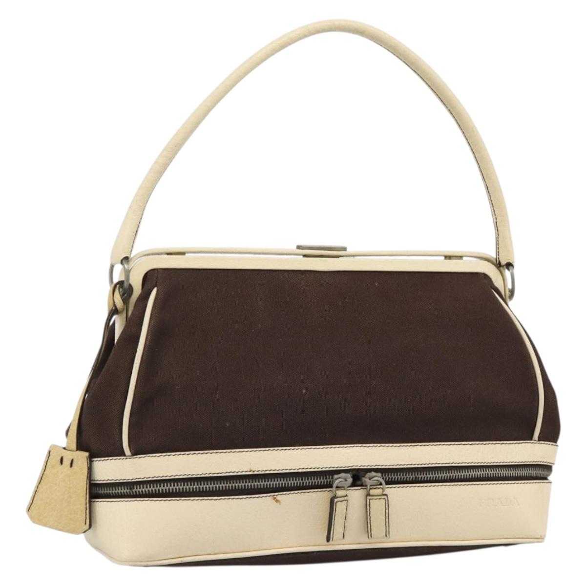 PRADA Hand Bag Canvas Brown Auth 185862