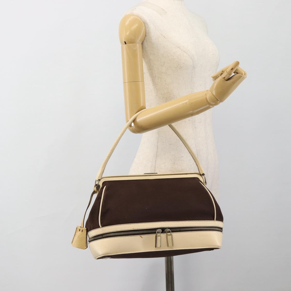 PRADA Hand Bag Canvas Brown Auth 185862