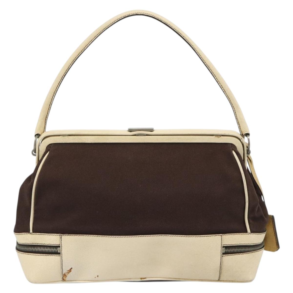 PRADA Hand Bag Canvas Brown Auth 185862