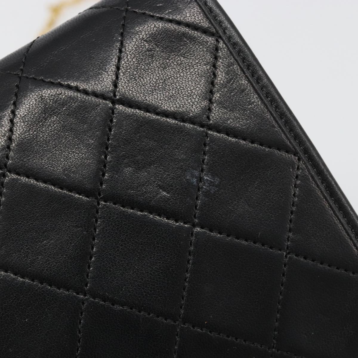CHANEL Matelasse Chain Shoulder Bag Lamb Skin Gold Black CC Auth 185863A