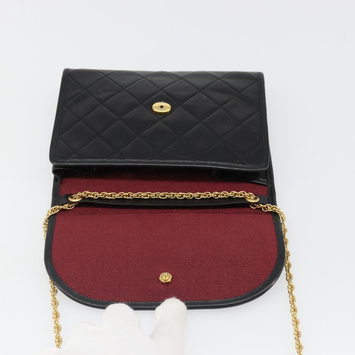 CHANEL Matelasse Chain Shoulder Bag Lamb Skin Gold Black CC Auth 185863A