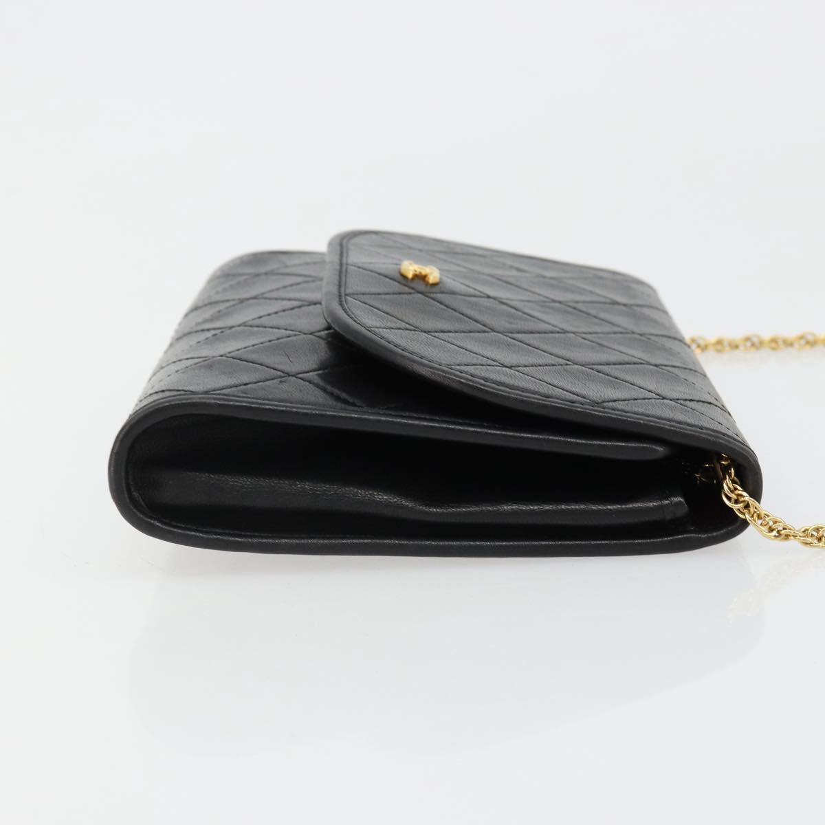 CHANEL Matelasse Chain Shoulder Bag Lamb Skin Gold Black CC Auth 185863A