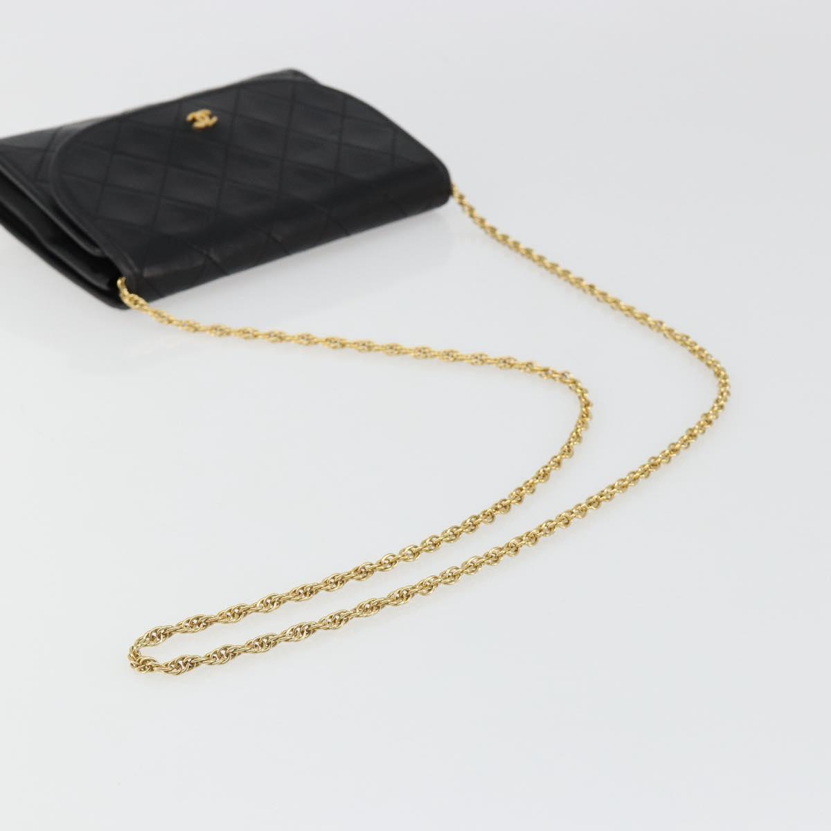 CHANEL Matelasse Chain Shoulder Bag Lamb Skin Gold Black CC Auth 185863A