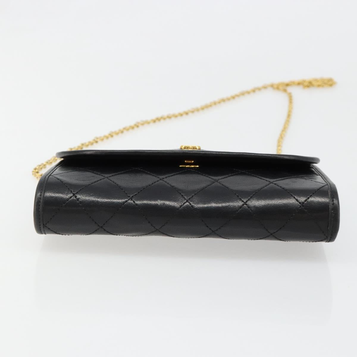 CHANEL Matelasse Chain Shoulder Bag Lamb Skin Gold Black CC Auth 185863A