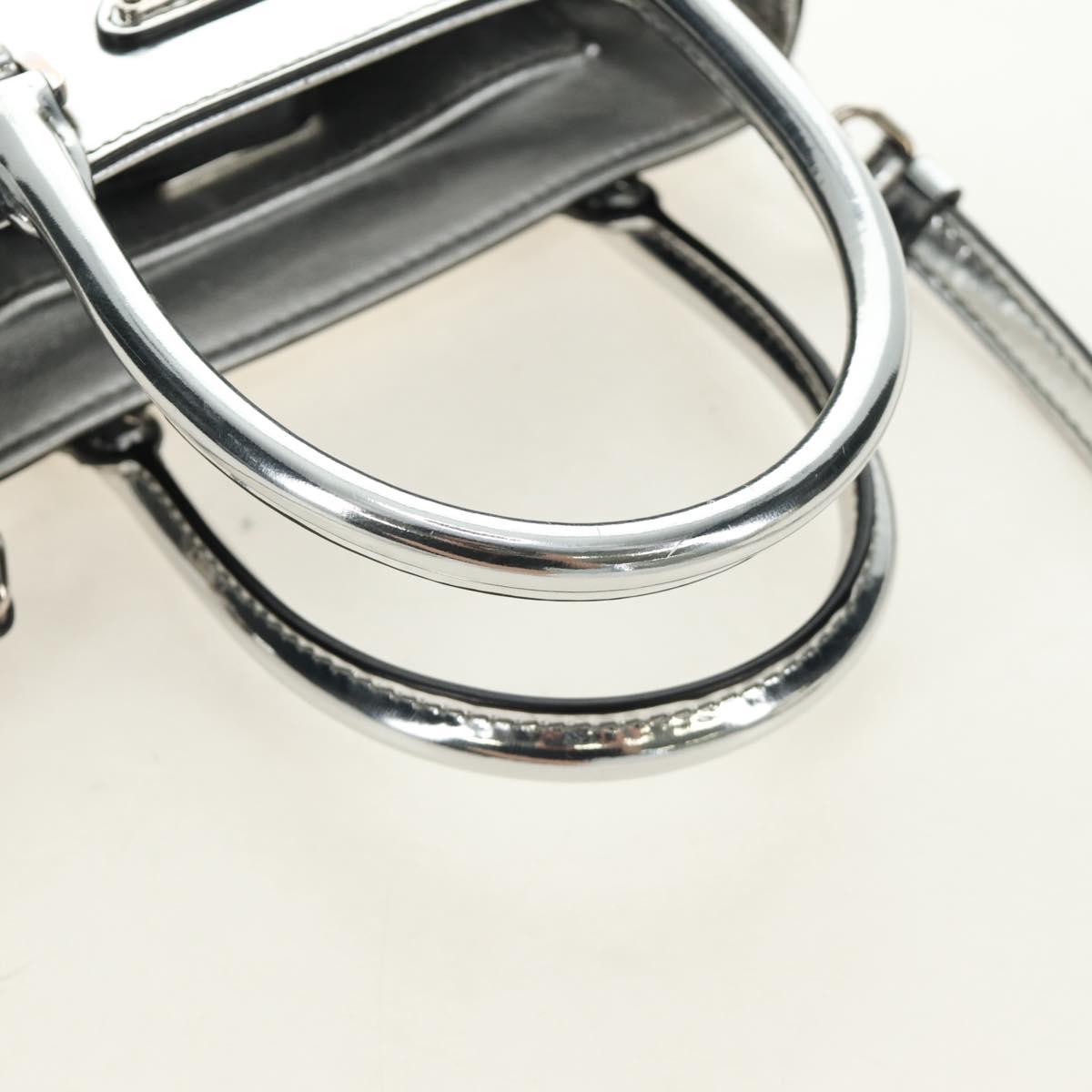 PRADA Hand Bag Patent Leather 2way Silver Auth 185901M
