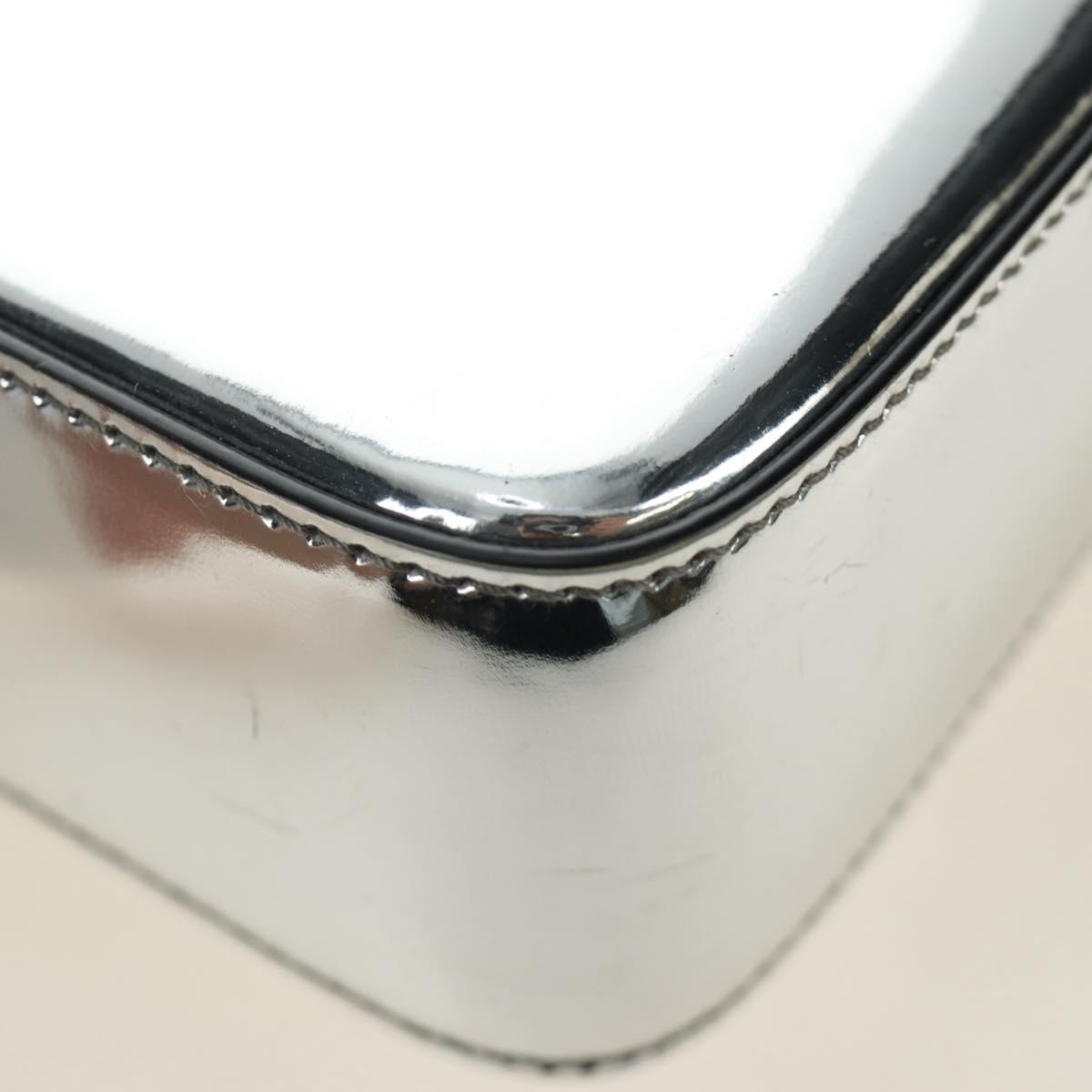 PRADA Hand Bag Patent Leather 2way Silver Auth 185901M