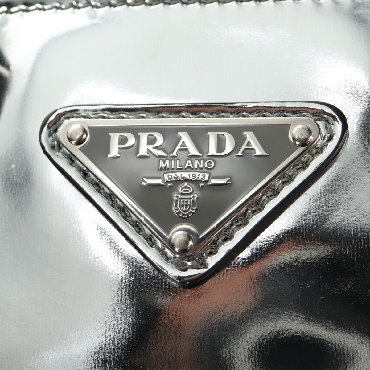 PRADA Hand Bag Patent Leather 2way Silver Auth 185901M