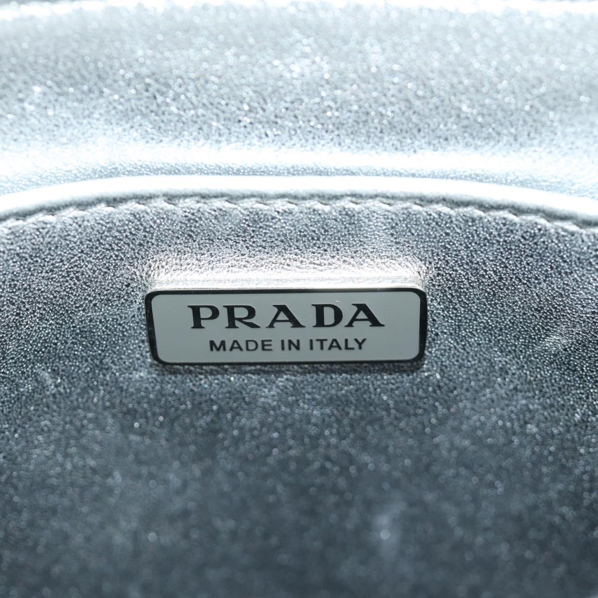 PRADA Hand Bag Patent Leather 2way Silver Auth 185901M