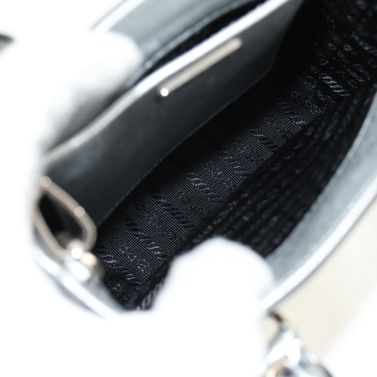 PRADA Hand Bag Patent Leather 2way Silver Auth 185901M