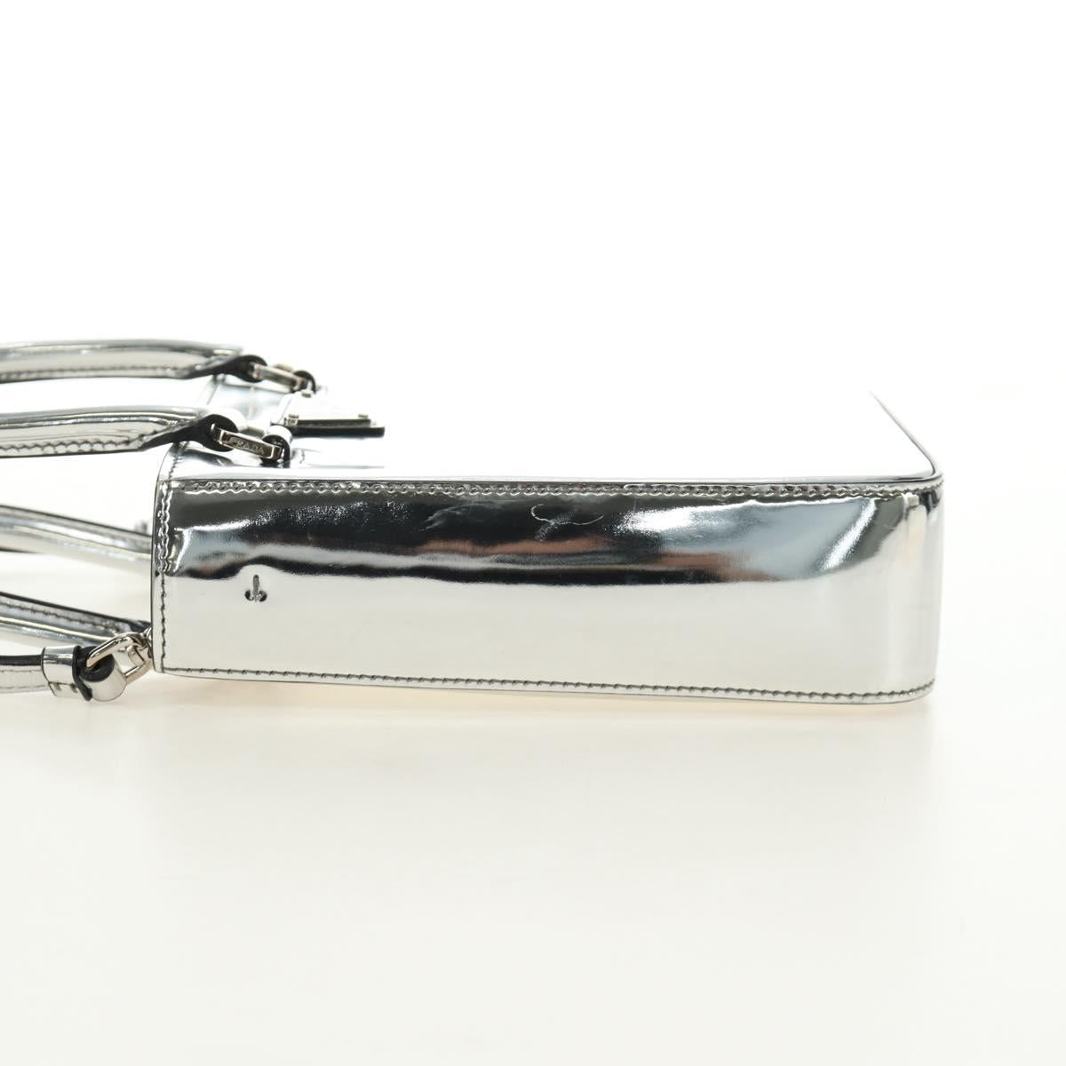 PRADA Hand Bag Patent Leather 2way Silver Auth 185901M