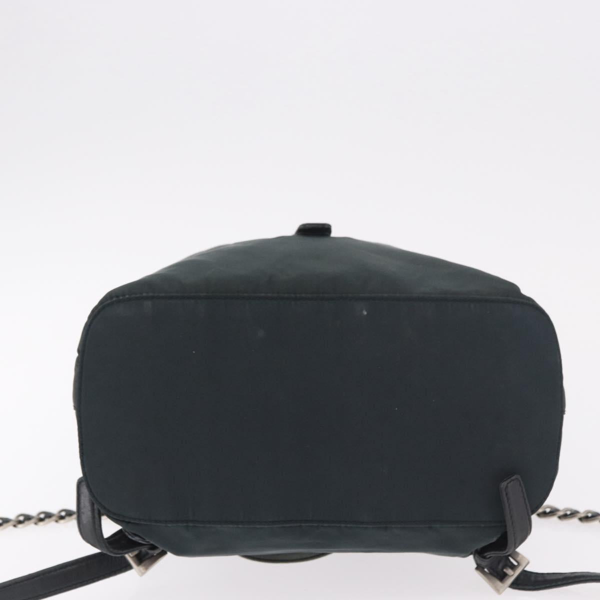 PRADA Chain Shoulder Backpack Nylon Green Silver Auth 185902A