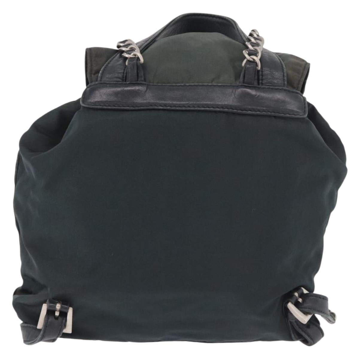 PRADA Chain Shoulder Backpack Nylon Green Silver Auth 185902A
