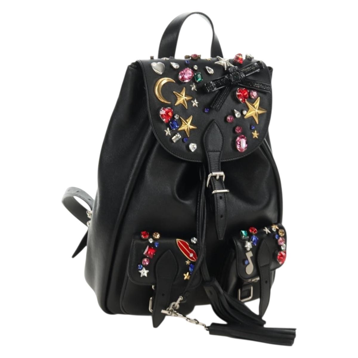 SAINT LAURENT Backpack Leather Black Silver Auth 185905SM