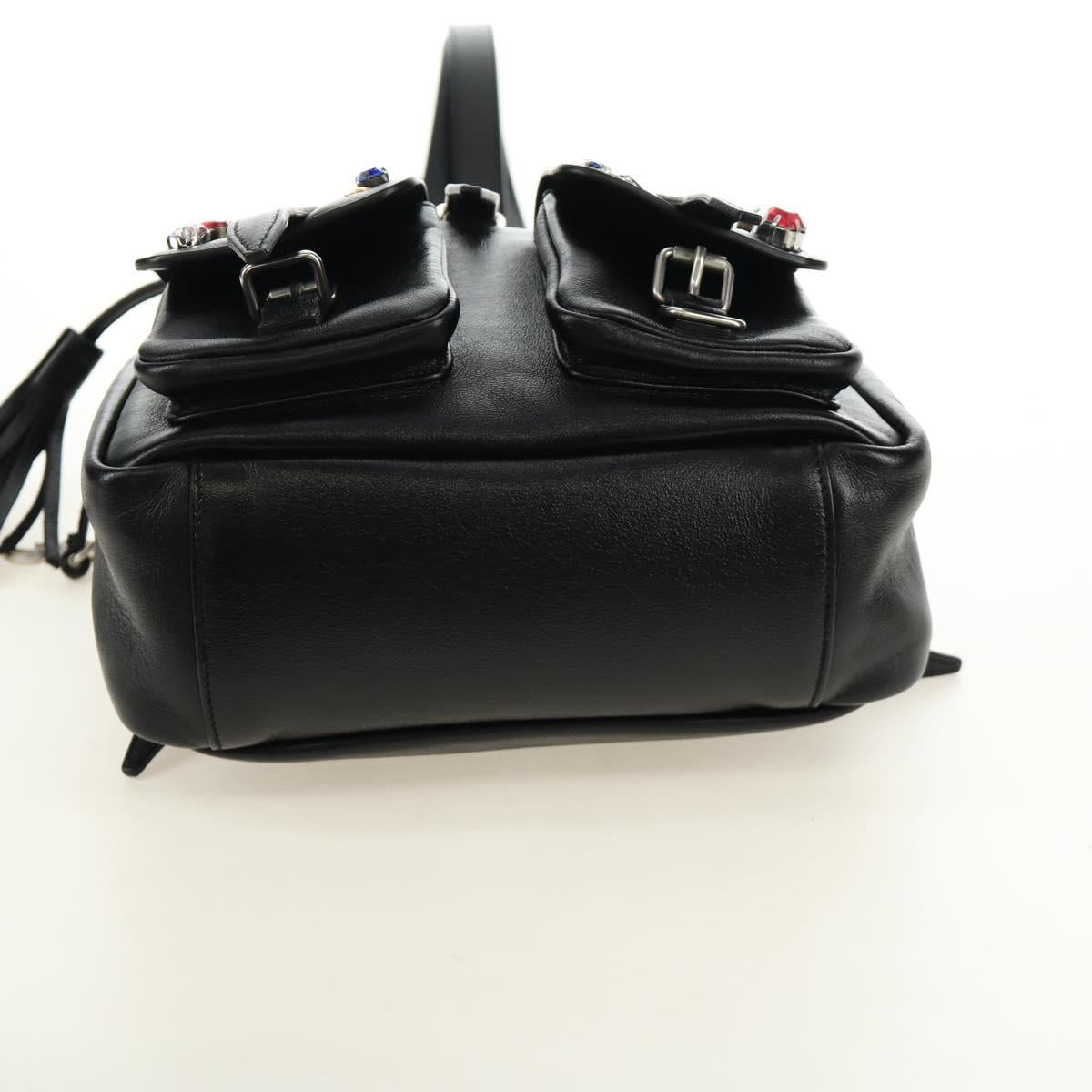 SAINT LAURENT Backpack Leather Black Silver Auth 185905SM