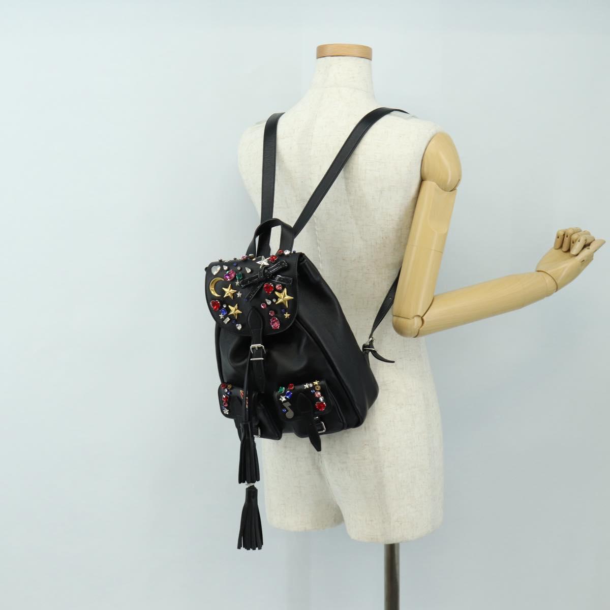 SAINT LAURENT Backpack Leather Black Silver Auth 185905SM