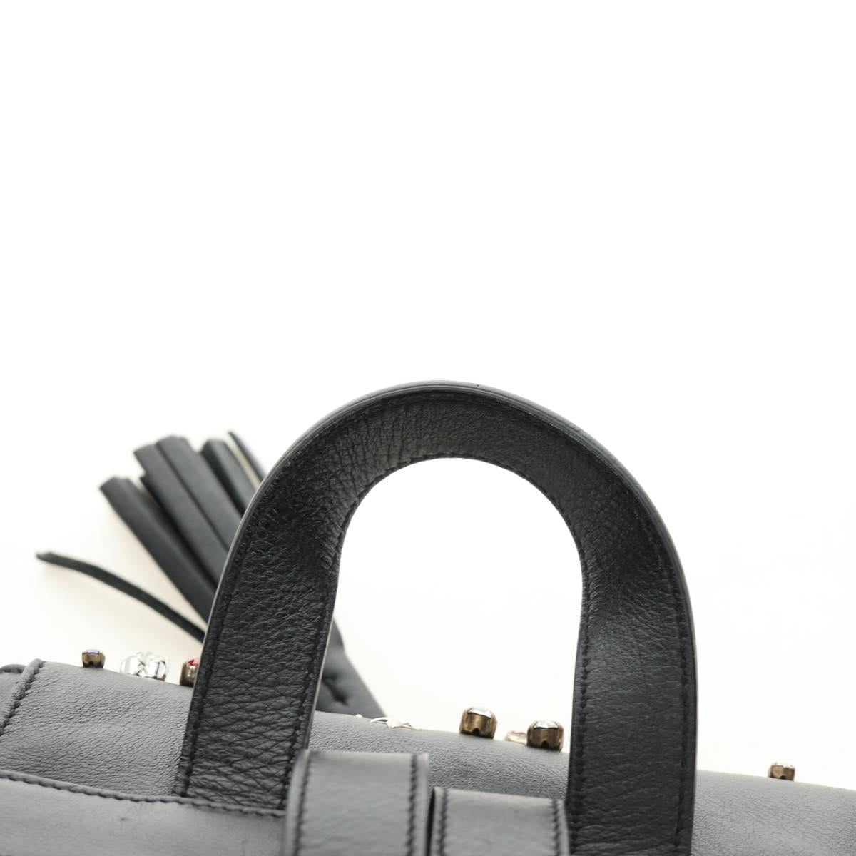 SAINT LAURENT Backpack Leather Black Silver Auth 185905SM