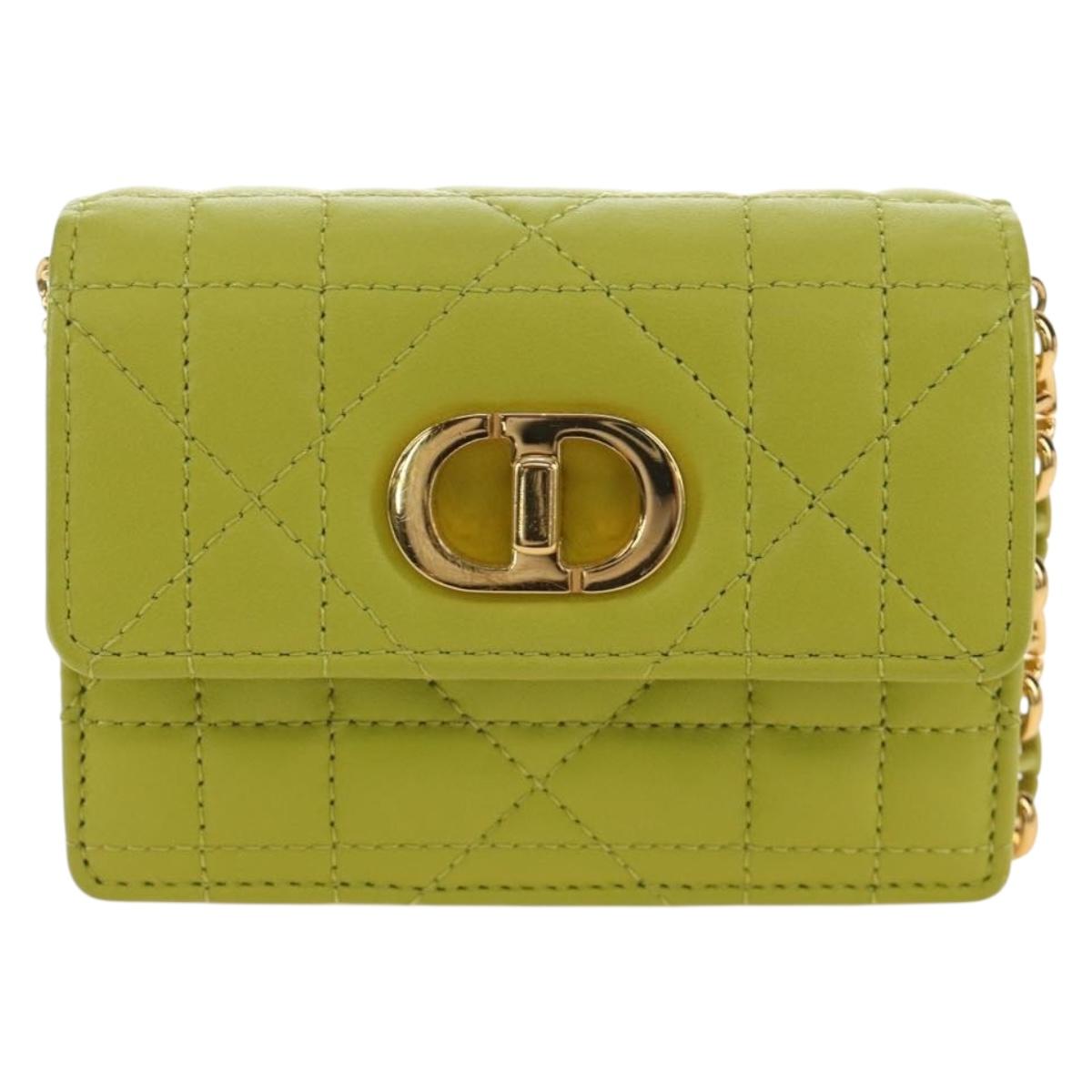 Christian Dior Cannage Miss Caro Chain Pouch Lamb Skin Green Gold Auth 185907SM