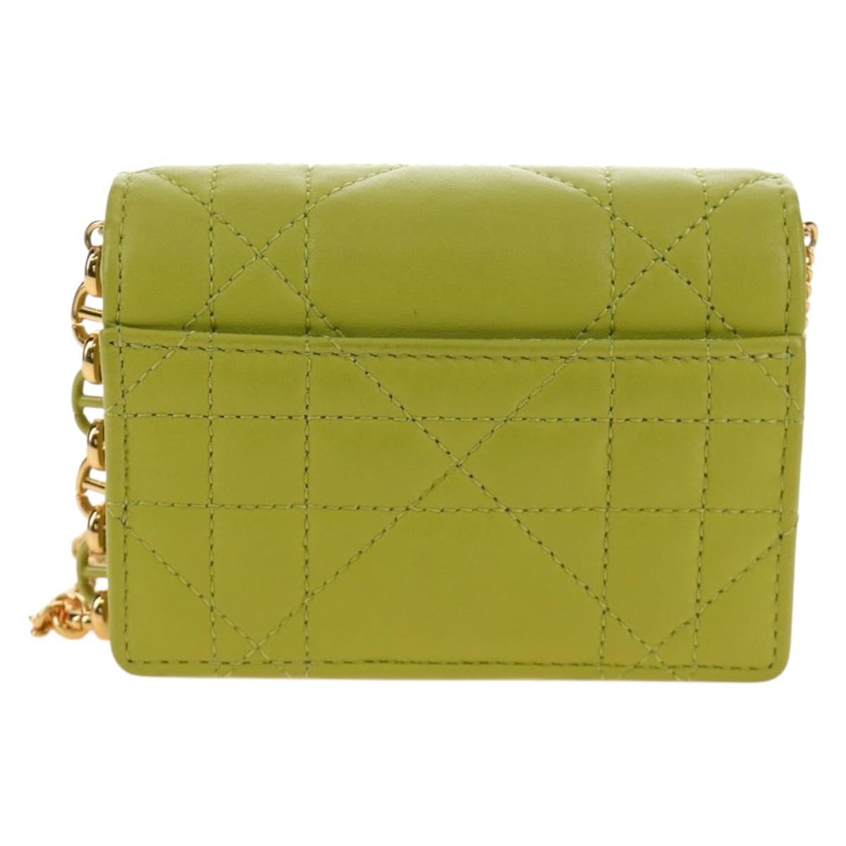 Christian Dior Cannage Miss Caro Chain Pouch Lamb Skin Green Gold Auth 185907SM